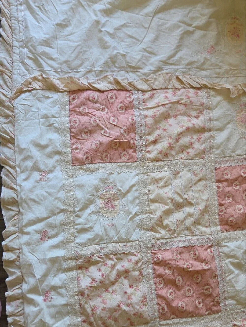 Vintage Classic Patchwork Pink and Cream Quilt Duvet Cover 86 × 78